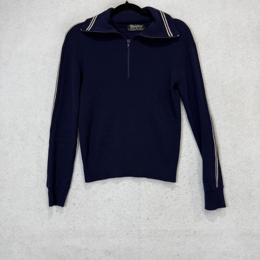 Vintage Meister Sweater Mens Small Blue Wool 1/4 Zip Collared Knit Pullover